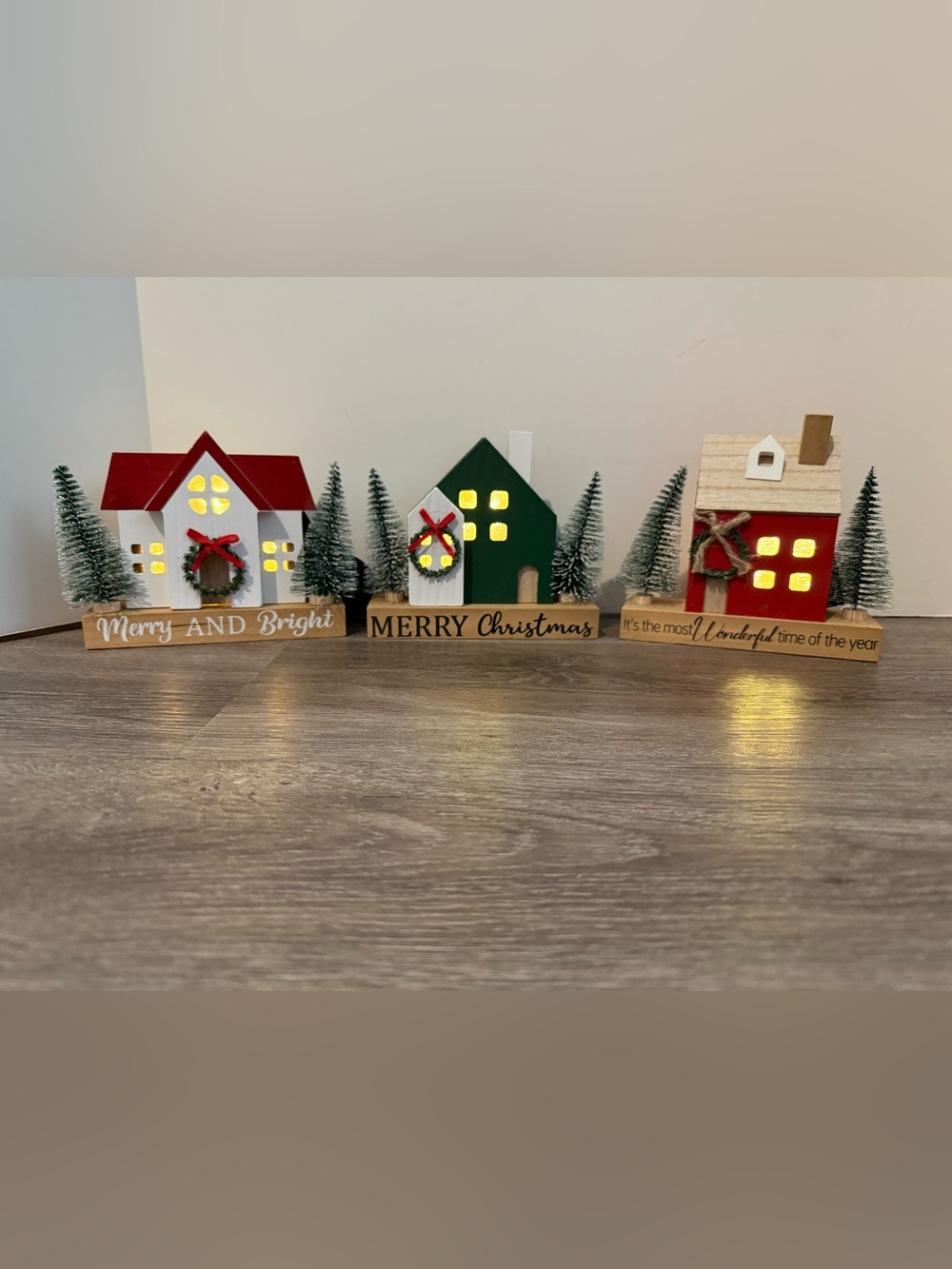 Adorable Trio of Light-up Holiday Wooden Village Houses- NWT